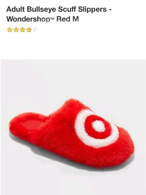Target Adult Unisex Medium Red Bullseye Fuzzy Scuff Slippers Holiday Gift New